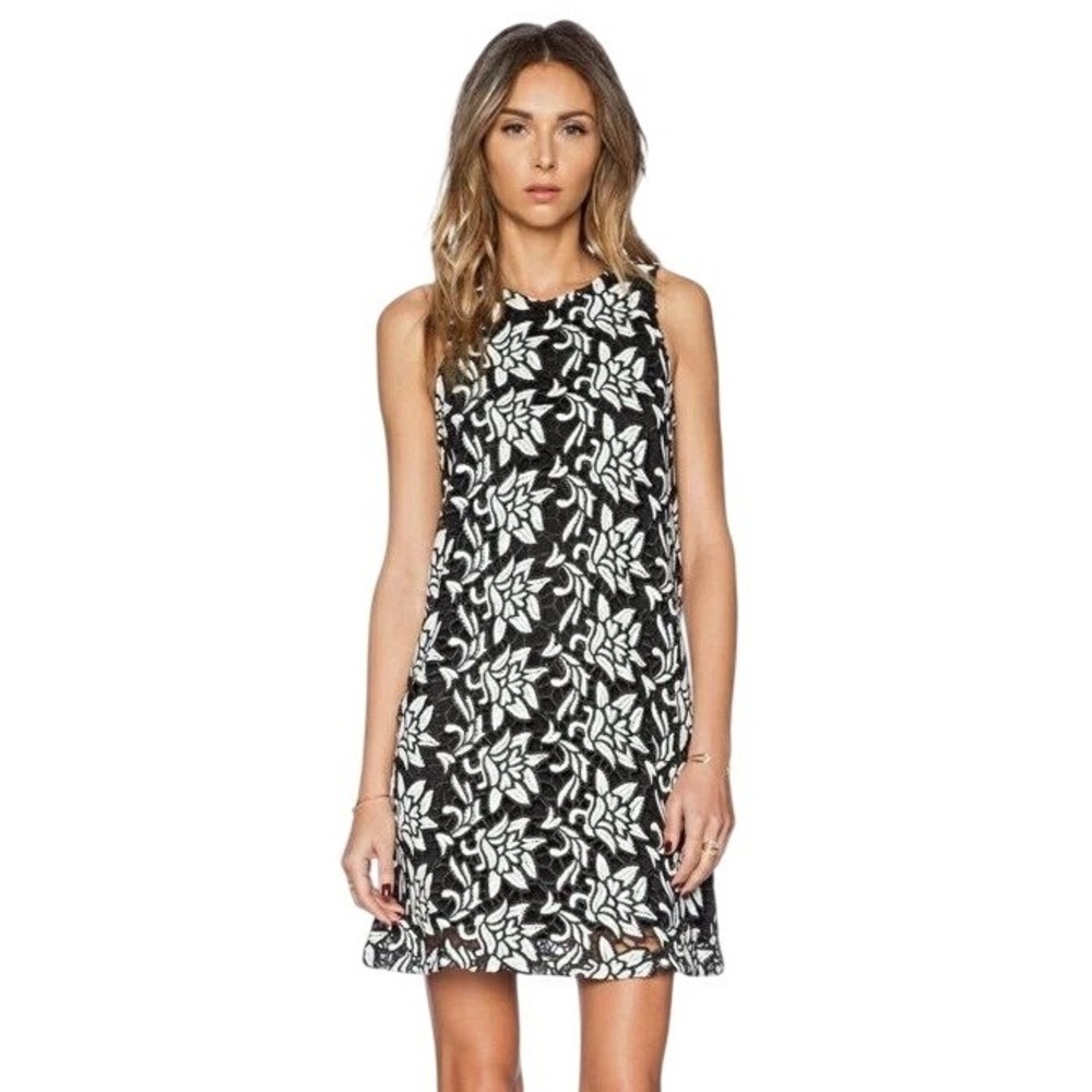 Sam Edelman MiniDress S Sleeveless  Black White Floral Lace Spring Wedding Guest